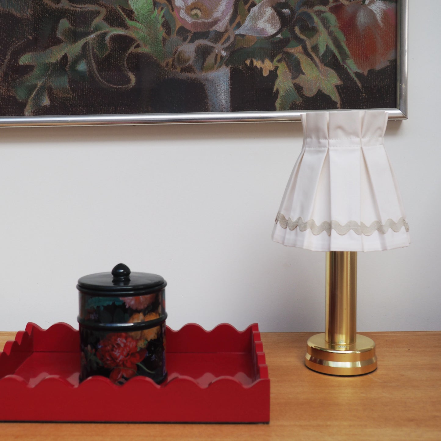 Candle clip box pleat beige ric rac trim loose lampshade