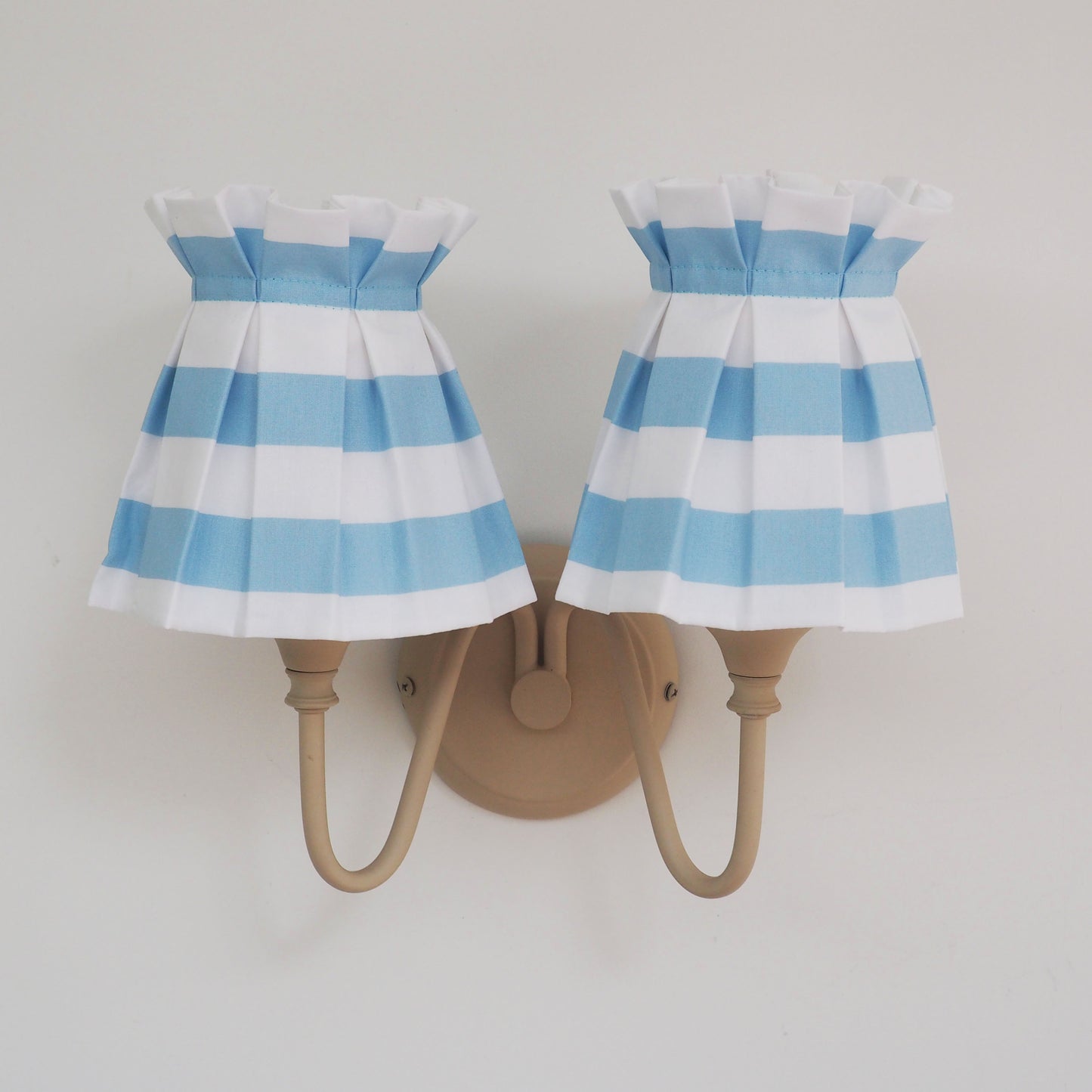 Candle clip box pleat sky blue and white stripe fabric loose lampshade