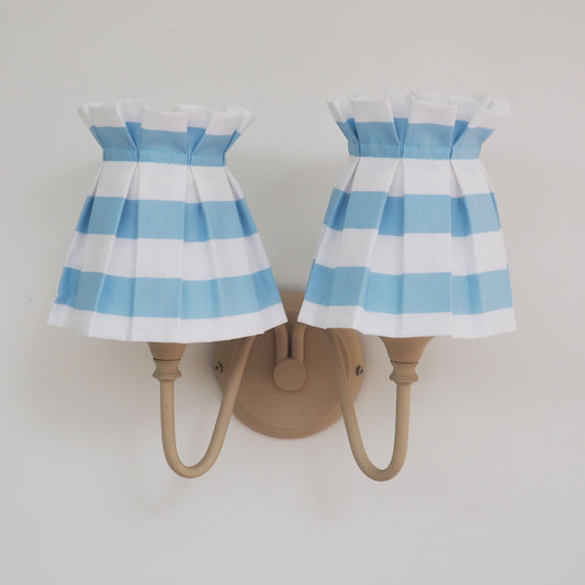 Candle clip box pleat sky blue and white stripe fabric loose lampshade