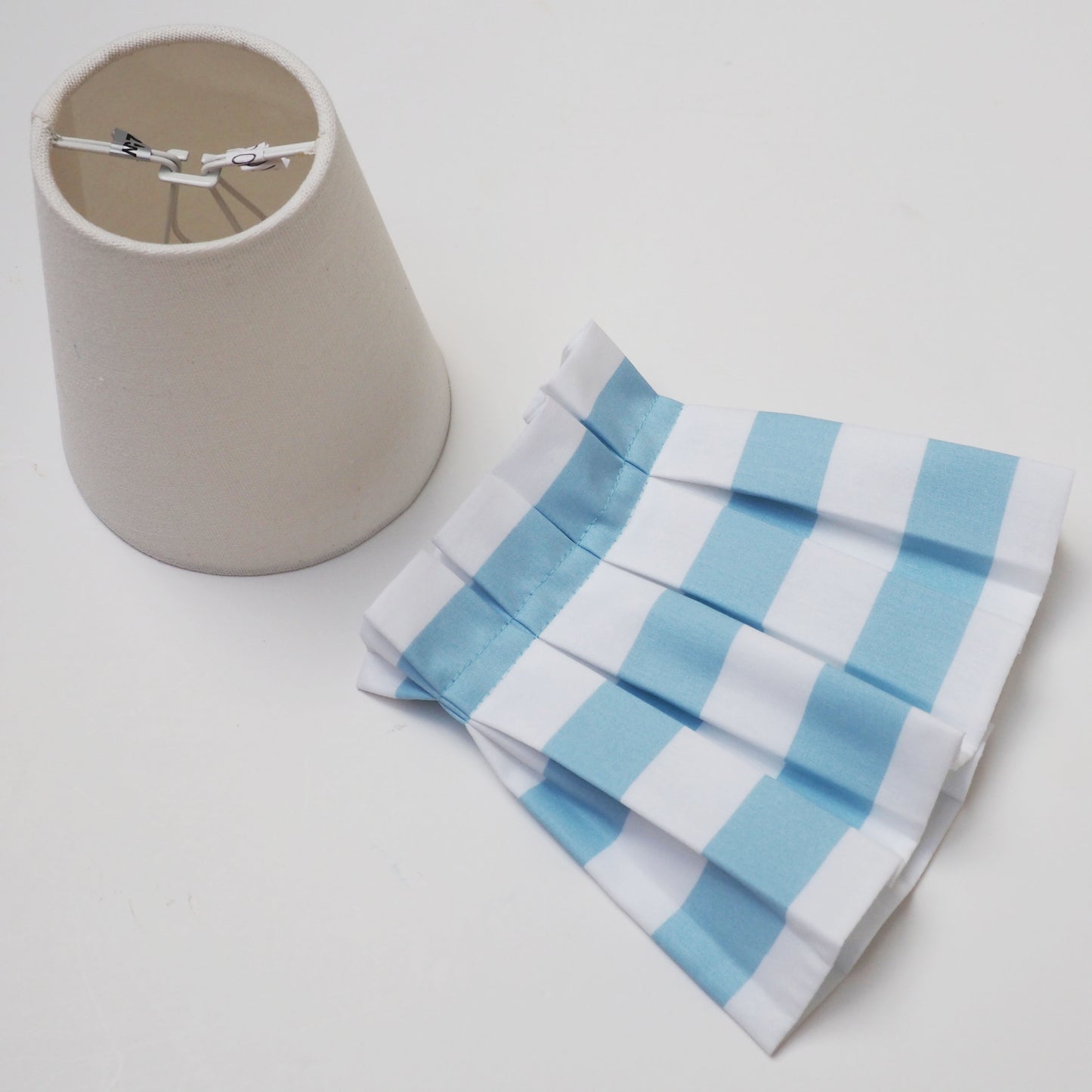 Candle clip box pleat sky blue and white stripe fabric loose lampshade