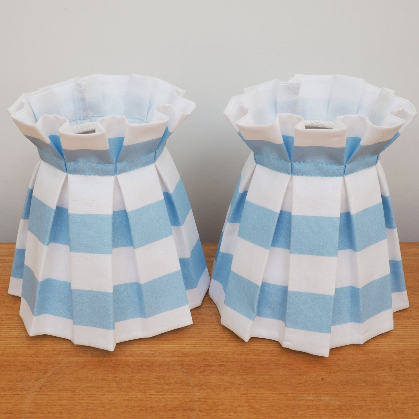 Candle clip box pleat sky blue and white stripe fabric loose lampshade