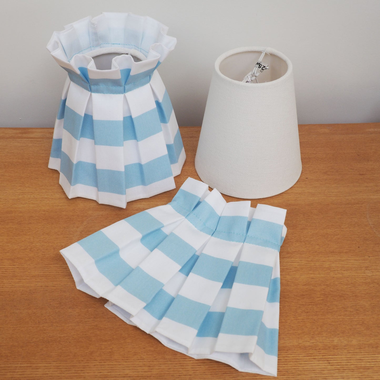 Candle clip box pleat sky blue and white stripe fabric loose lampshade