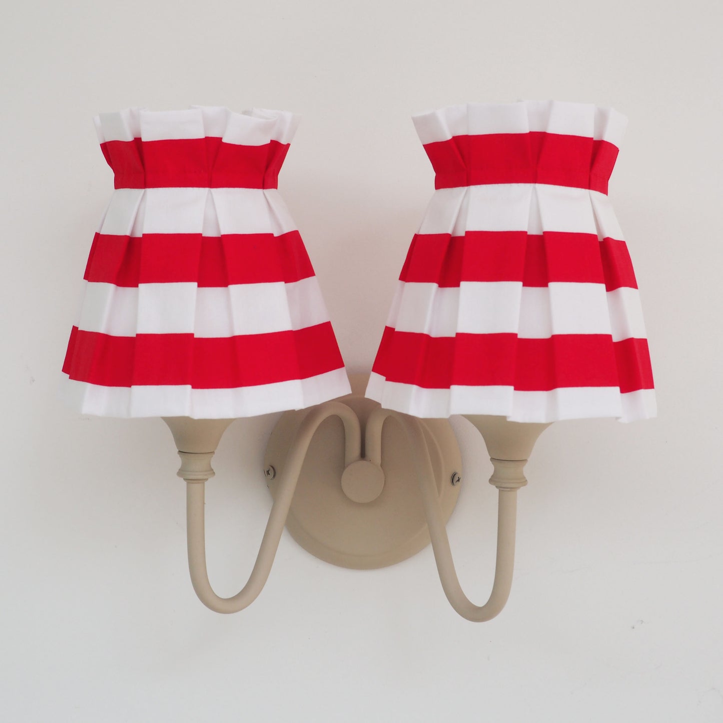 Candle clip box pleat red and white stripe fabric loose lampshade