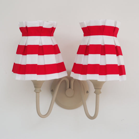 Candle clip box pleat red and white stripe fabric loose lampshade