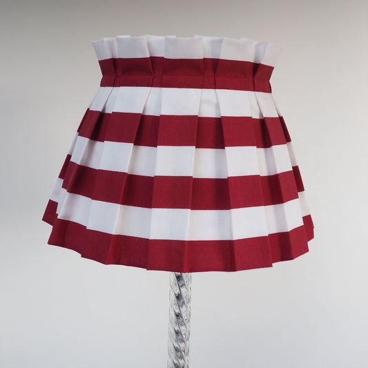 LARGE box pleat dark red and white stripe fabric lampshade
