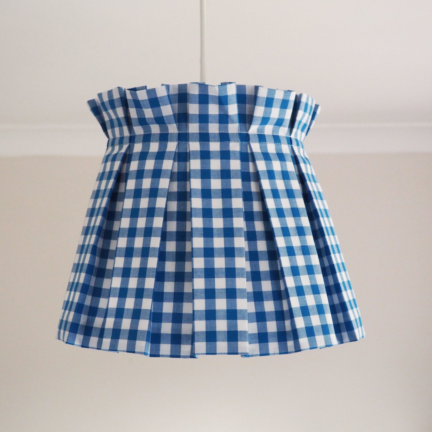 MEDIUM box pleat blue gingham fabric lampshade