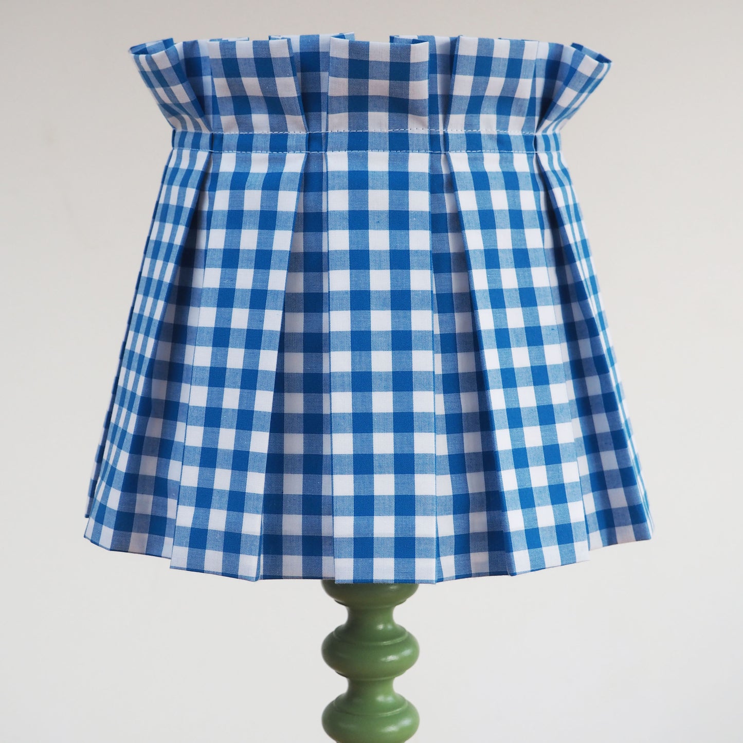 MEDIUM box pleat blue gingham fabric lampshade