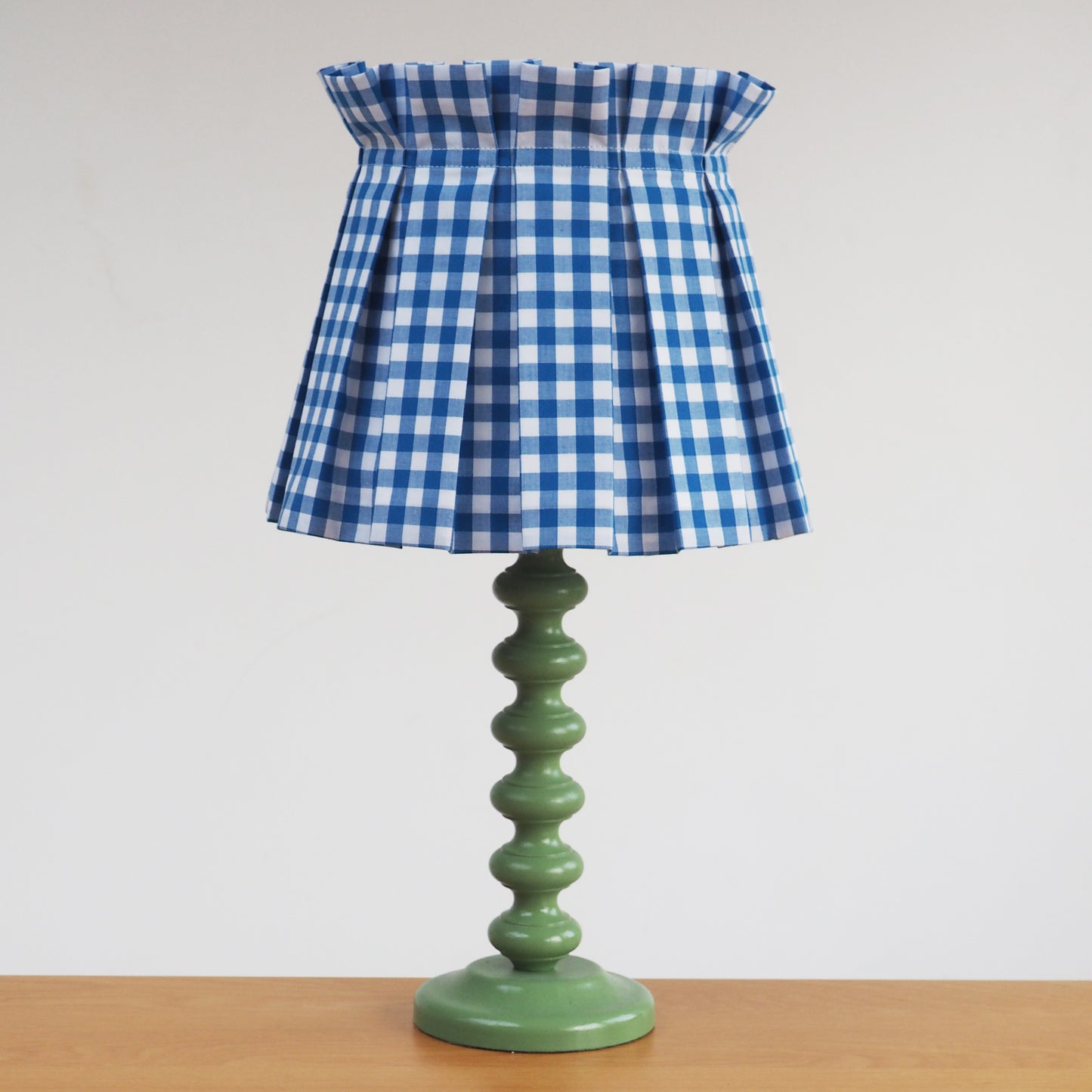 MEDIUM box pleat blue gingham fabric lampshade