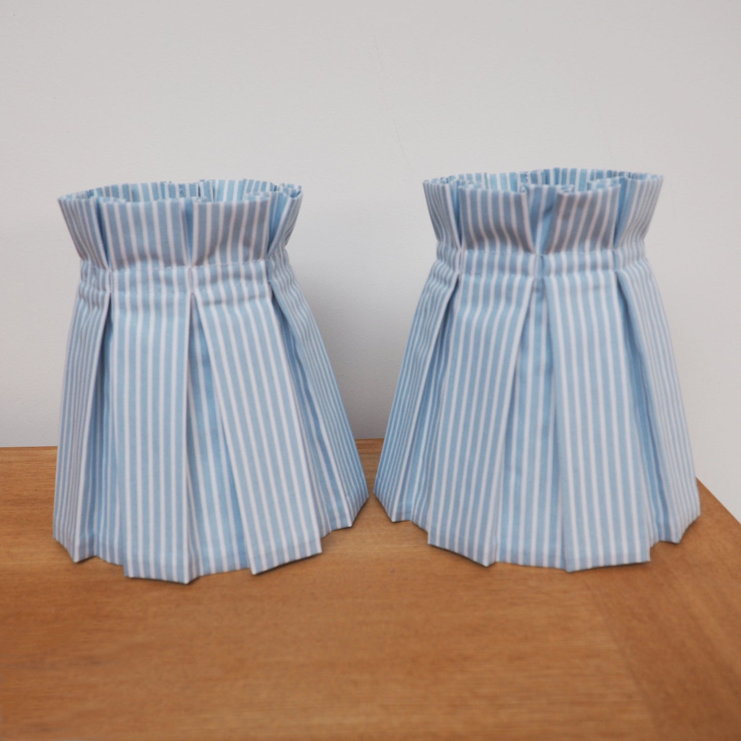 Candle clip box pleat blue and white candy stripe fabric loose lampshade