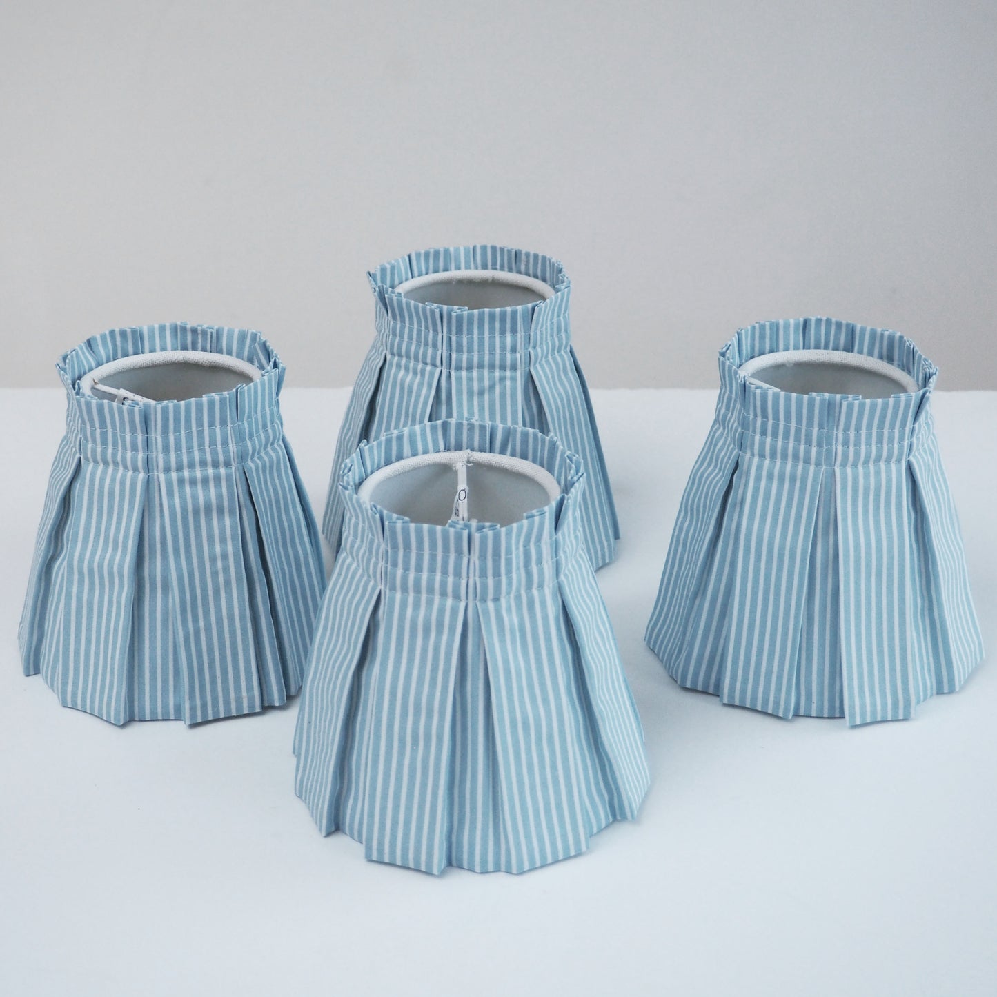 Candle clip box pleat blue and white candy stripe fabric loose lampshade