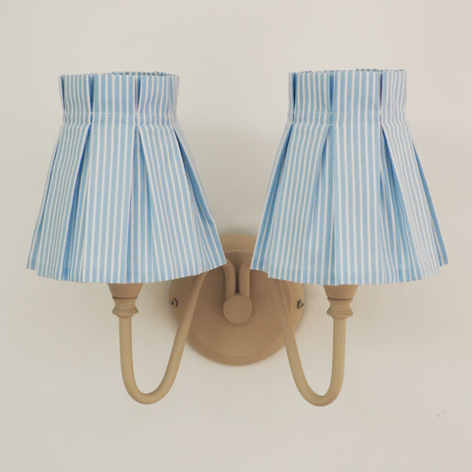 Candle clip box pleat blue and white candy stripe fabric loose lampshade