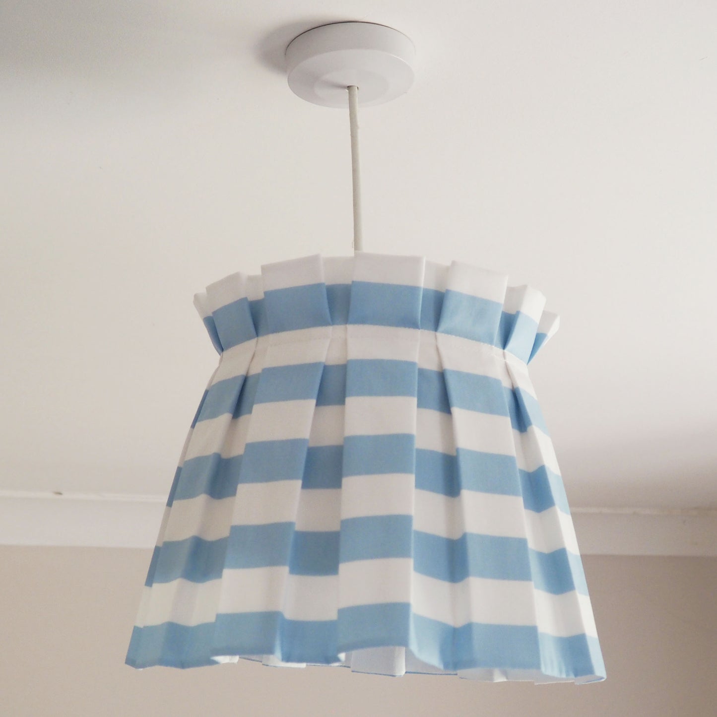 MEDIUM box sky blue and white stripe fabric lampshade