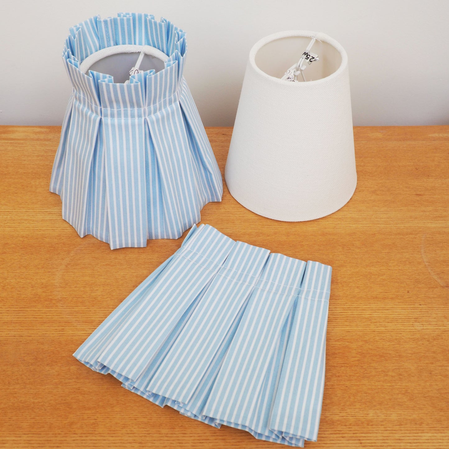 Candle clip box pleat blue and white candy stripe fabric loose lampshade