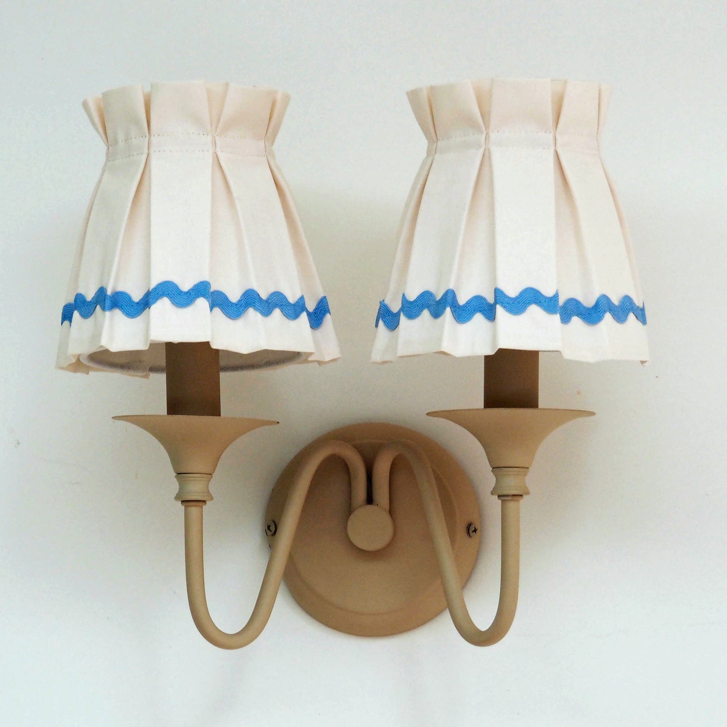 Candle clip box pleat blue ric rac trim loose lampshade