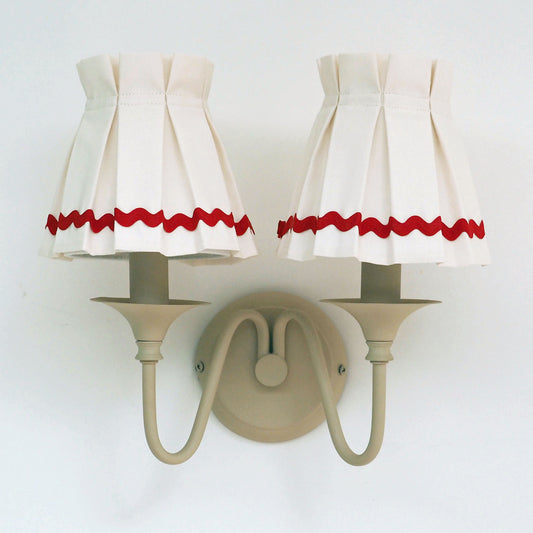 Candle clip box pleat red ric rac trim loose lampshade