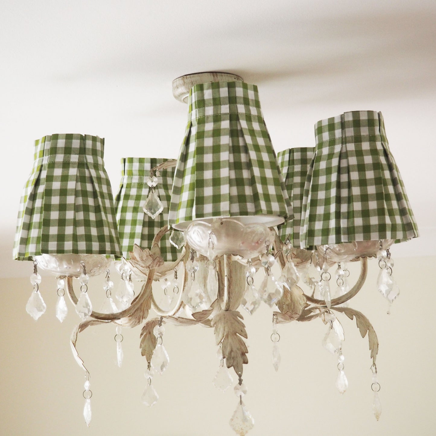 Candle clip box pleat green gingham fabric loose lampshade