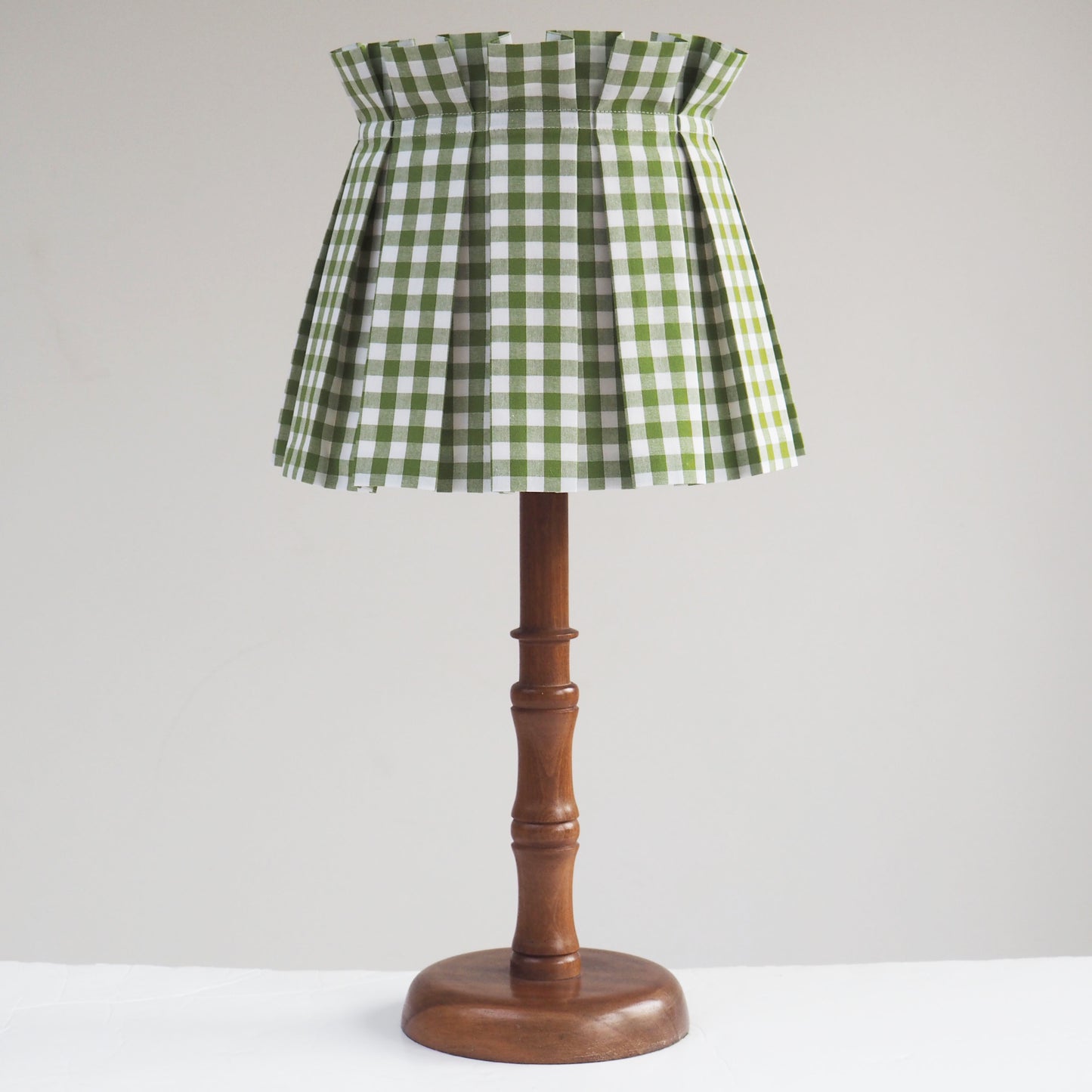 MEDIUM box pleat green gingham fabric lampshade