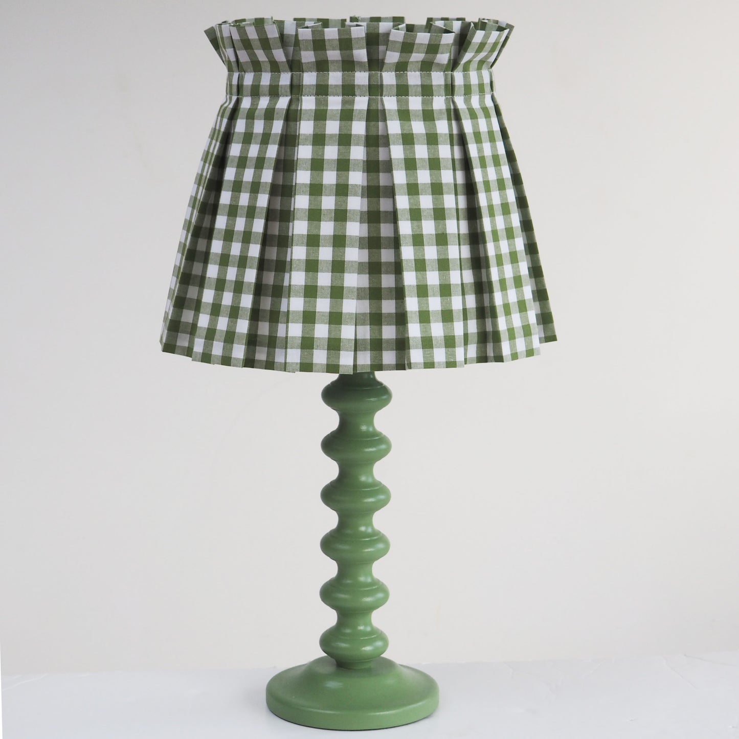 MEDIUM box pleat green gingham fabric lampshade