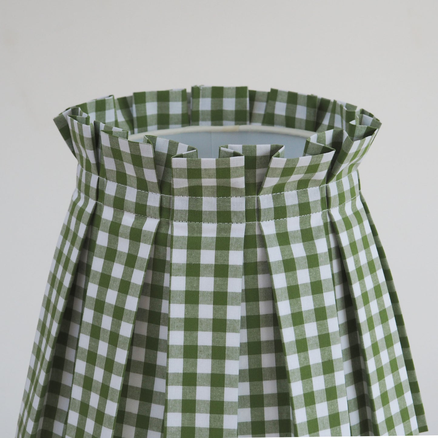 MEDIUM box pleat green gingham fabric lampshade