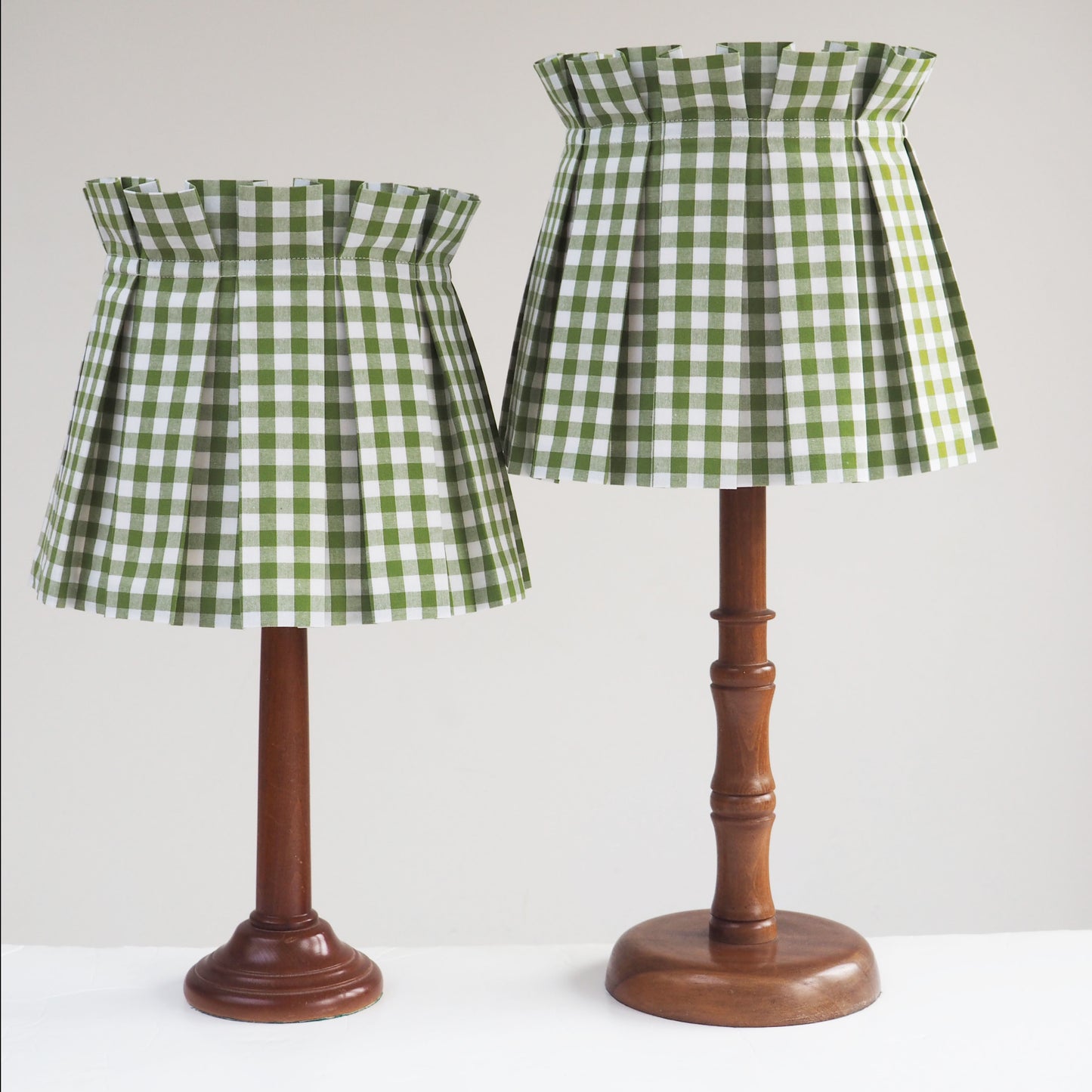 MEDIUM box pleat green gingham fabric lampshade