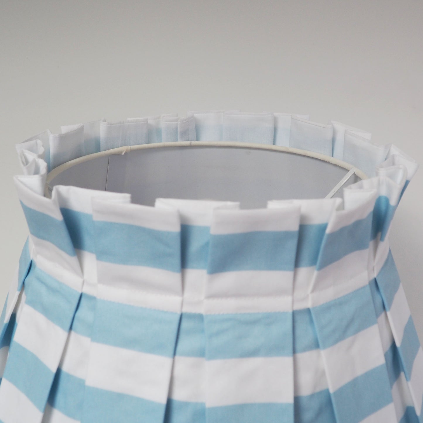 LARGE box pleat sky blue and white stripe fabric lampshade