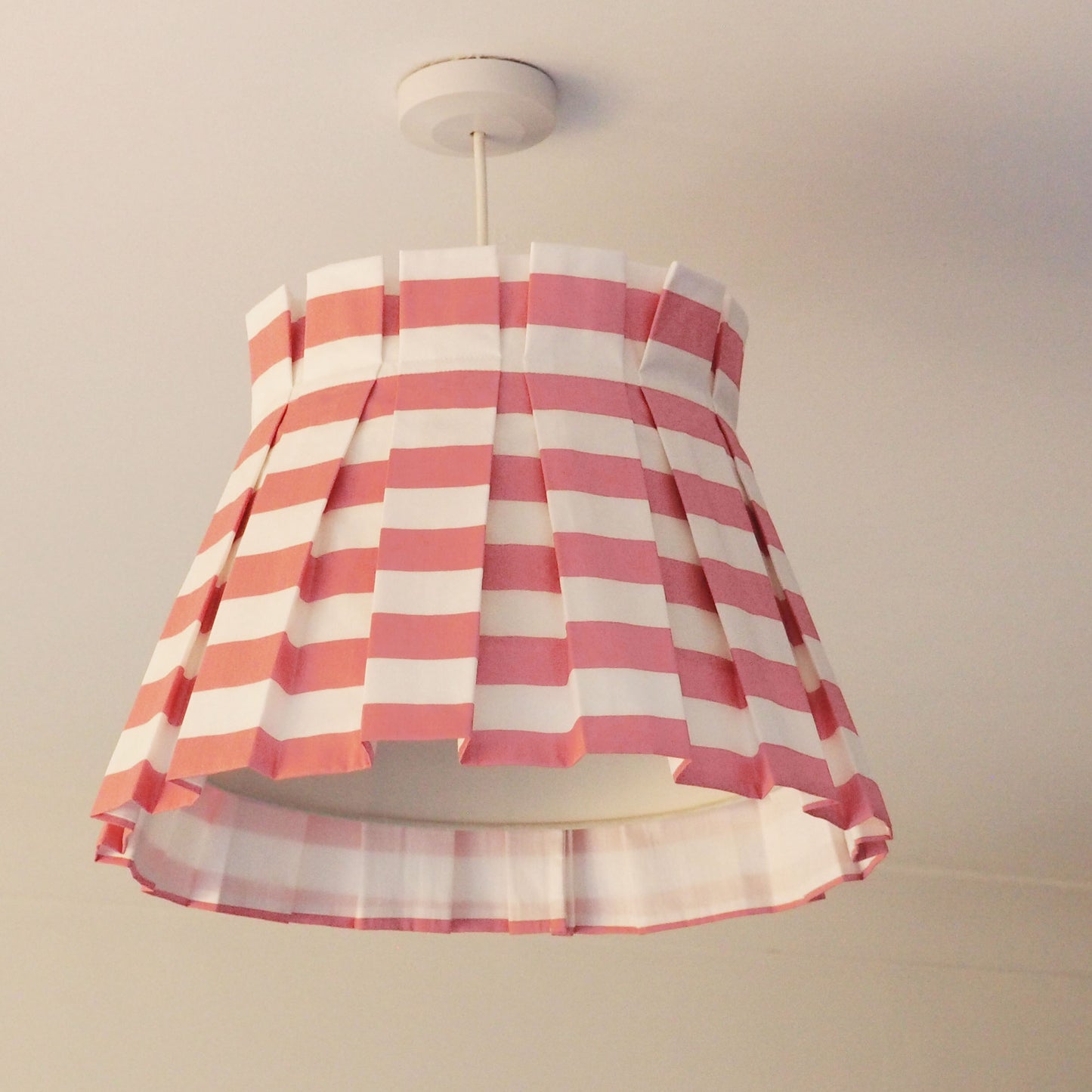 LARGE box pleat rose pink and white stripe fabric lampshade