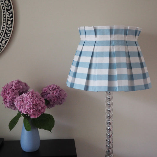 LARGE box pleat sky blue and white stripe fabric lampshade