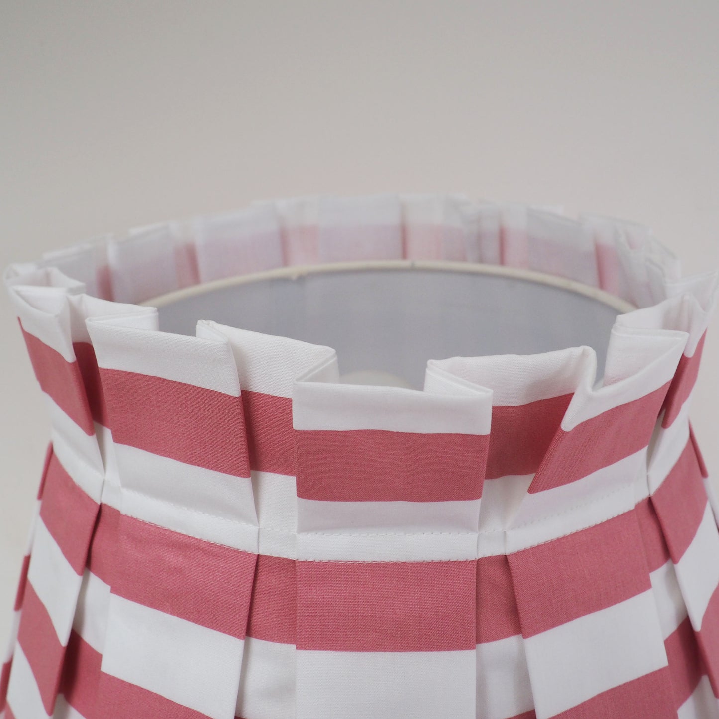 LARGE box pleat rose pink and white stripe fabric lampshade