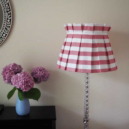 LARGE box pleat rose pink and white stripe fabric lampshade