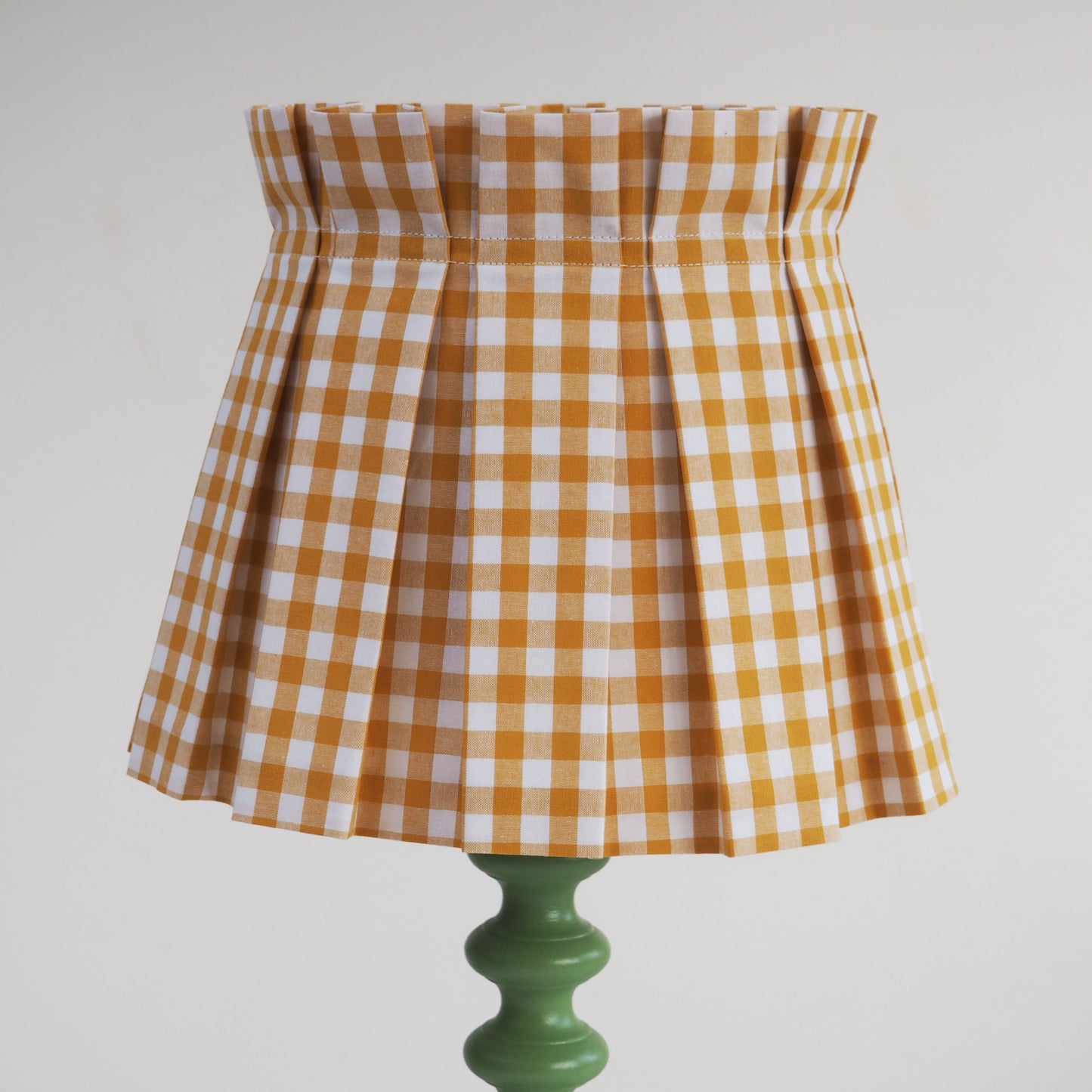 MEDIUM box pleat mustard and white gingham fabric lampshade