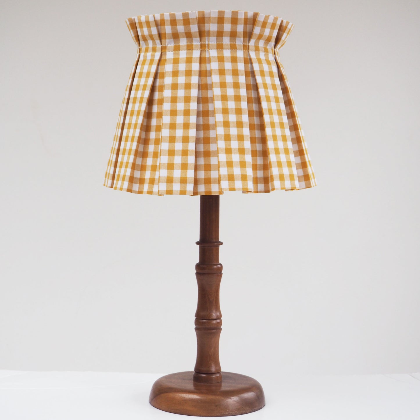 MEDIUM box pleat mustard and white gingham fabric lampshade