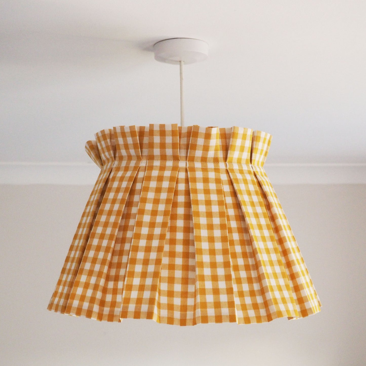 LARGE box pleat mustard gingham fabric lampshade