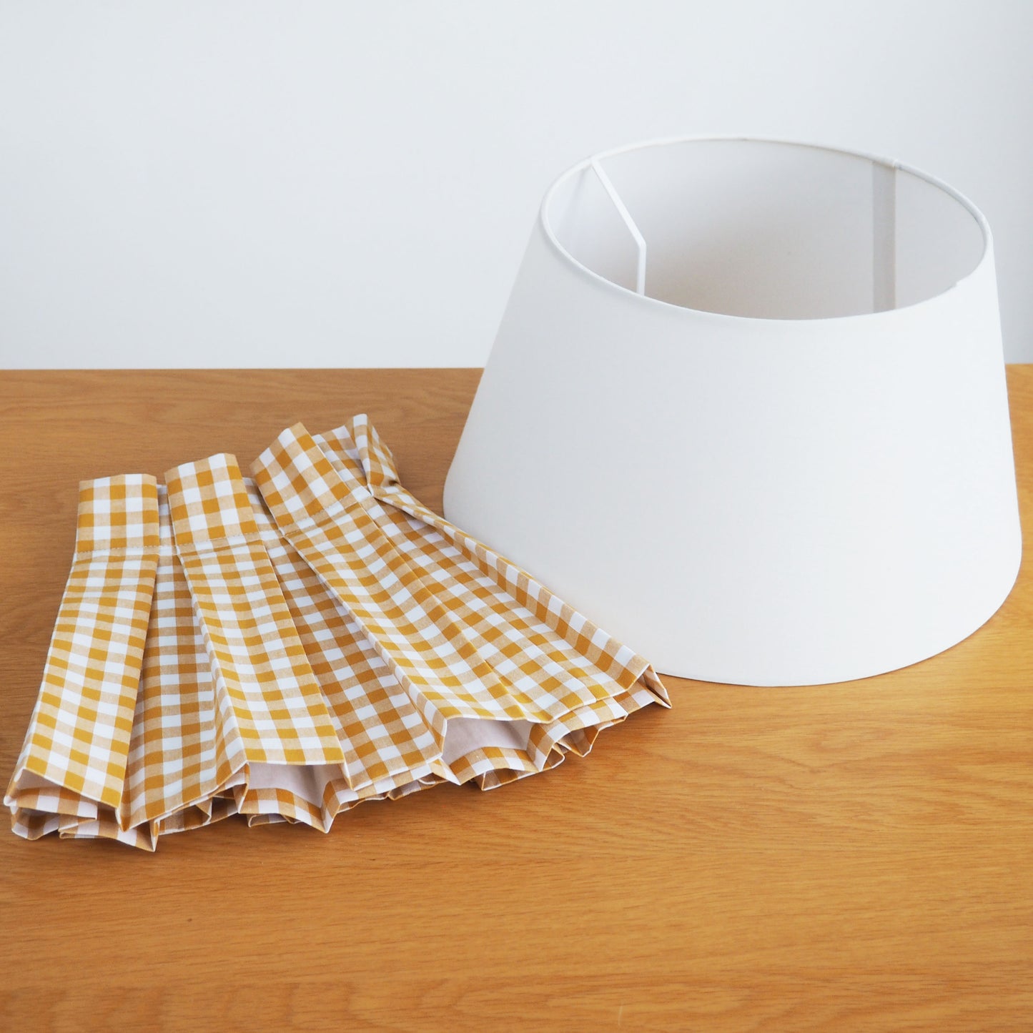 LARGE box pleat mustard gingham fabric lampshade