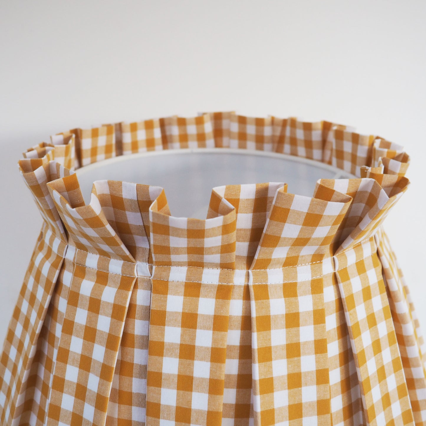 LARGE box pleat mustard gingham fabric lampshade
