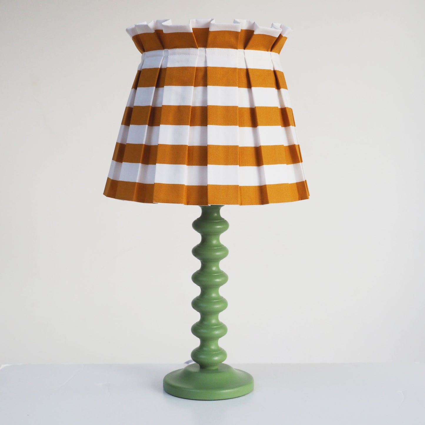 MEDIUM box pleat mustard and white stripe fabric lampshade