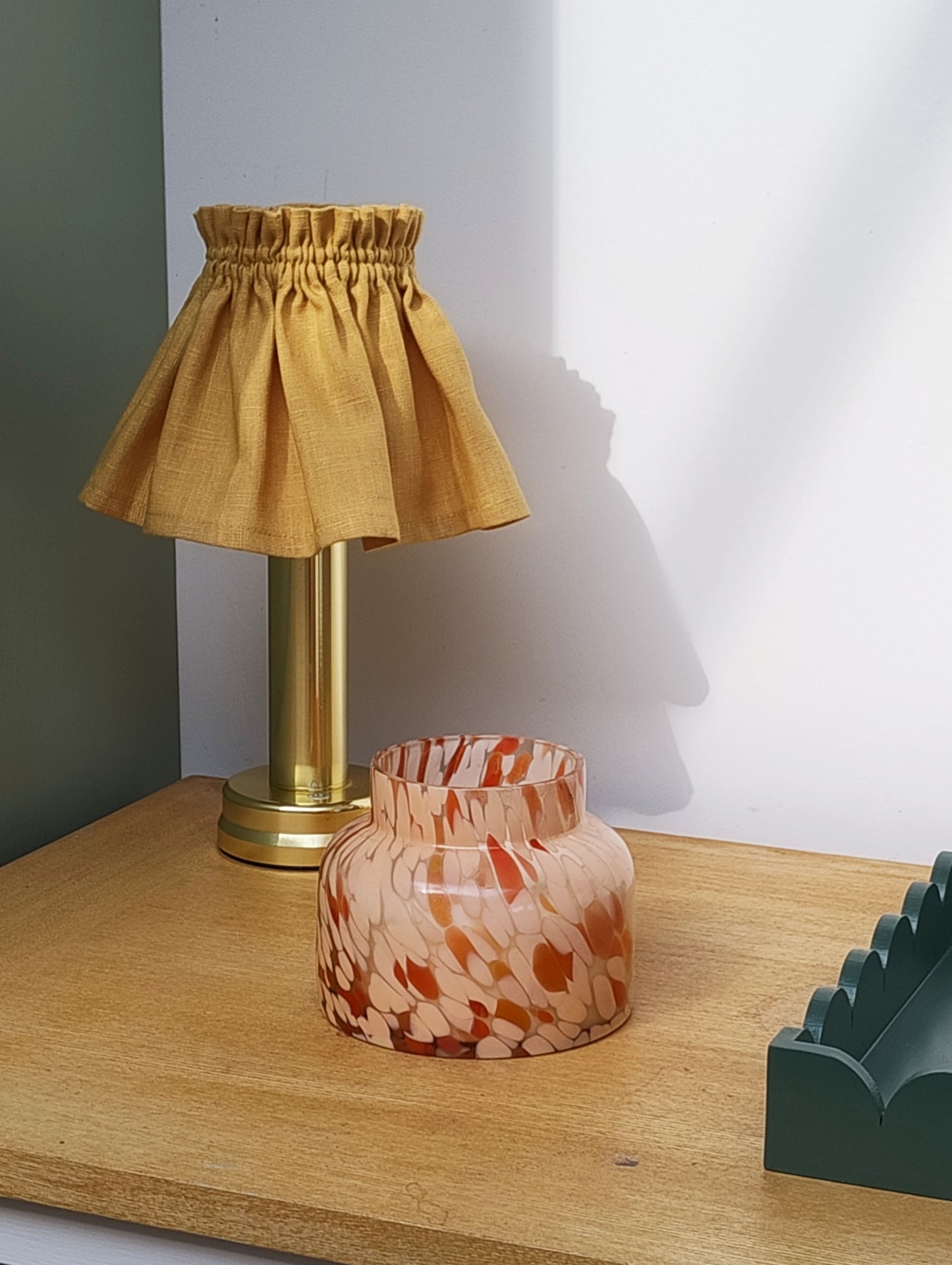 Candle clip scrunchie 100% linen mustard yellow fabric loose lampshade cover