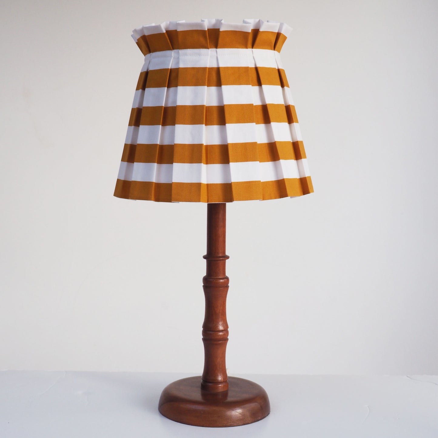 MEDIUM box pleat mustard and white stripe fabric lampshade