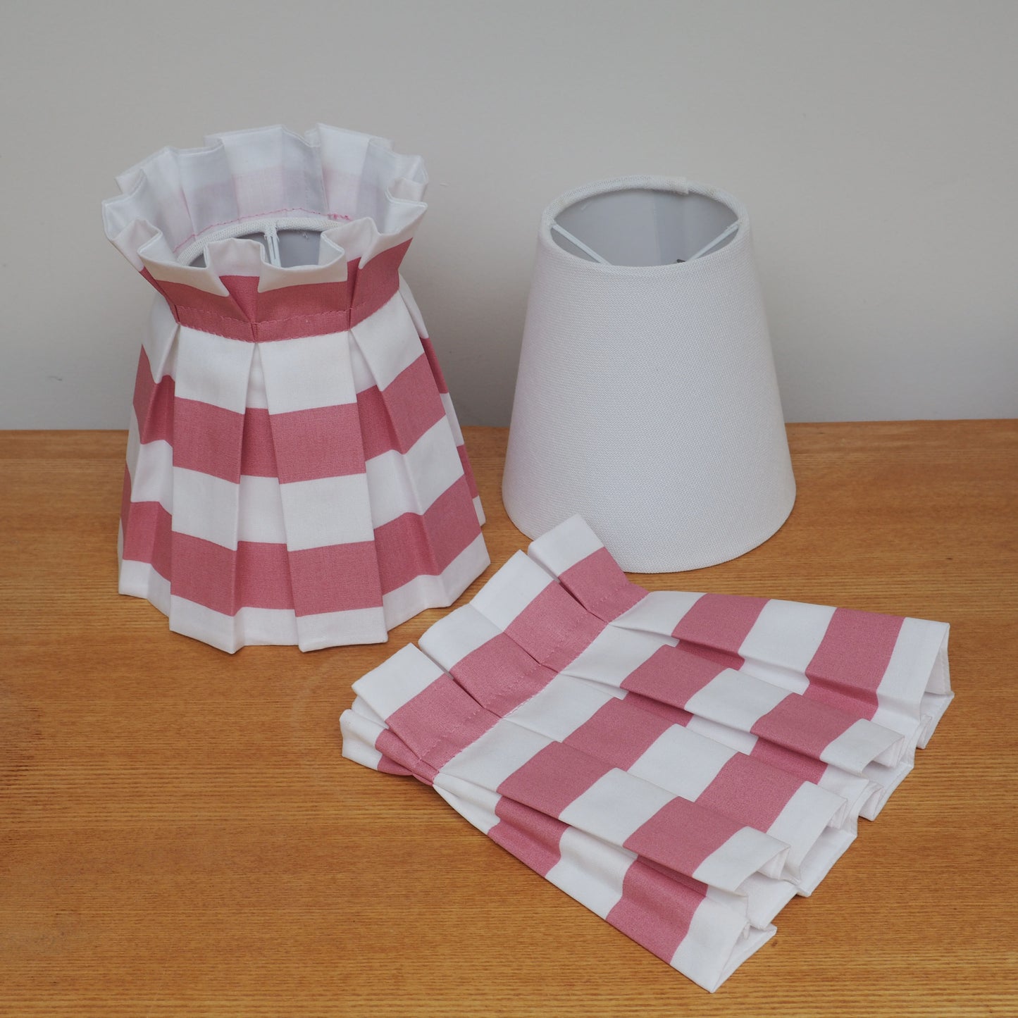 Candle clip box pleat rose pink and white stripe fabric loose lampshade