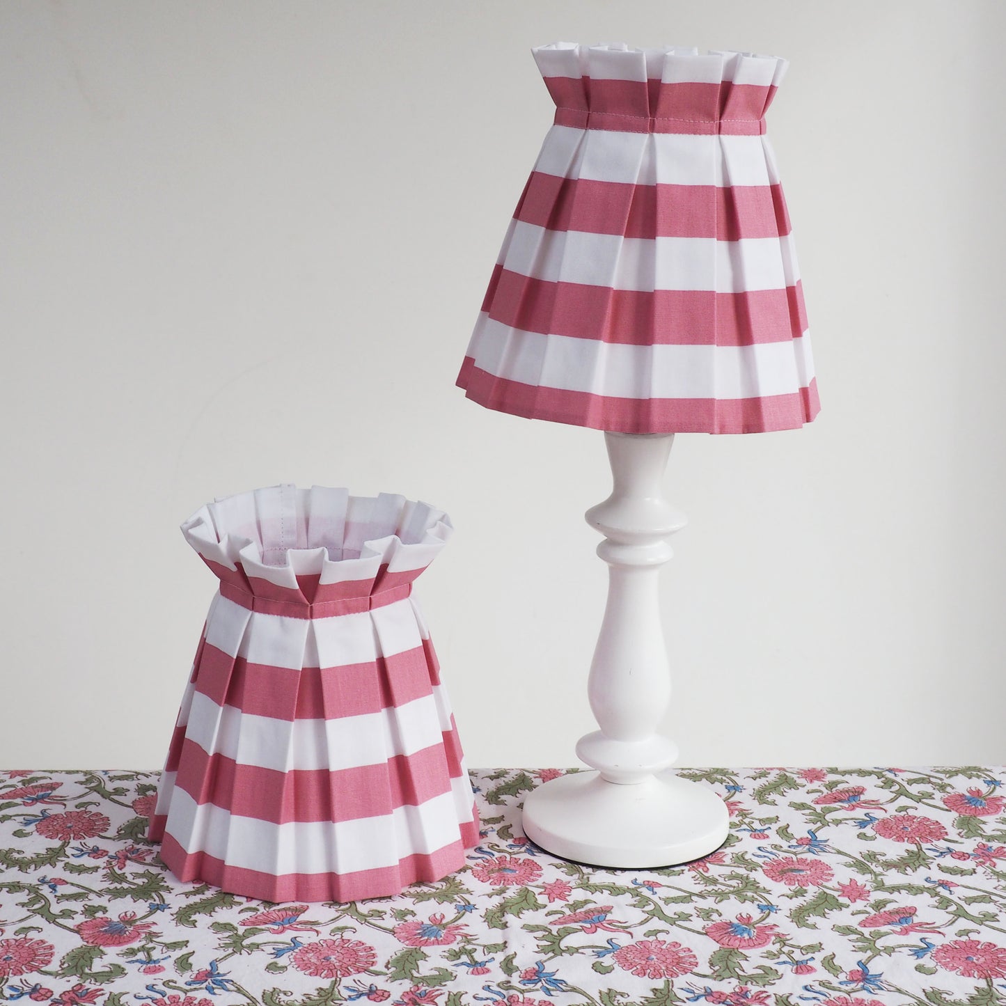 Candle clip box pleat rose pink and white stripe fabric loose lampshade