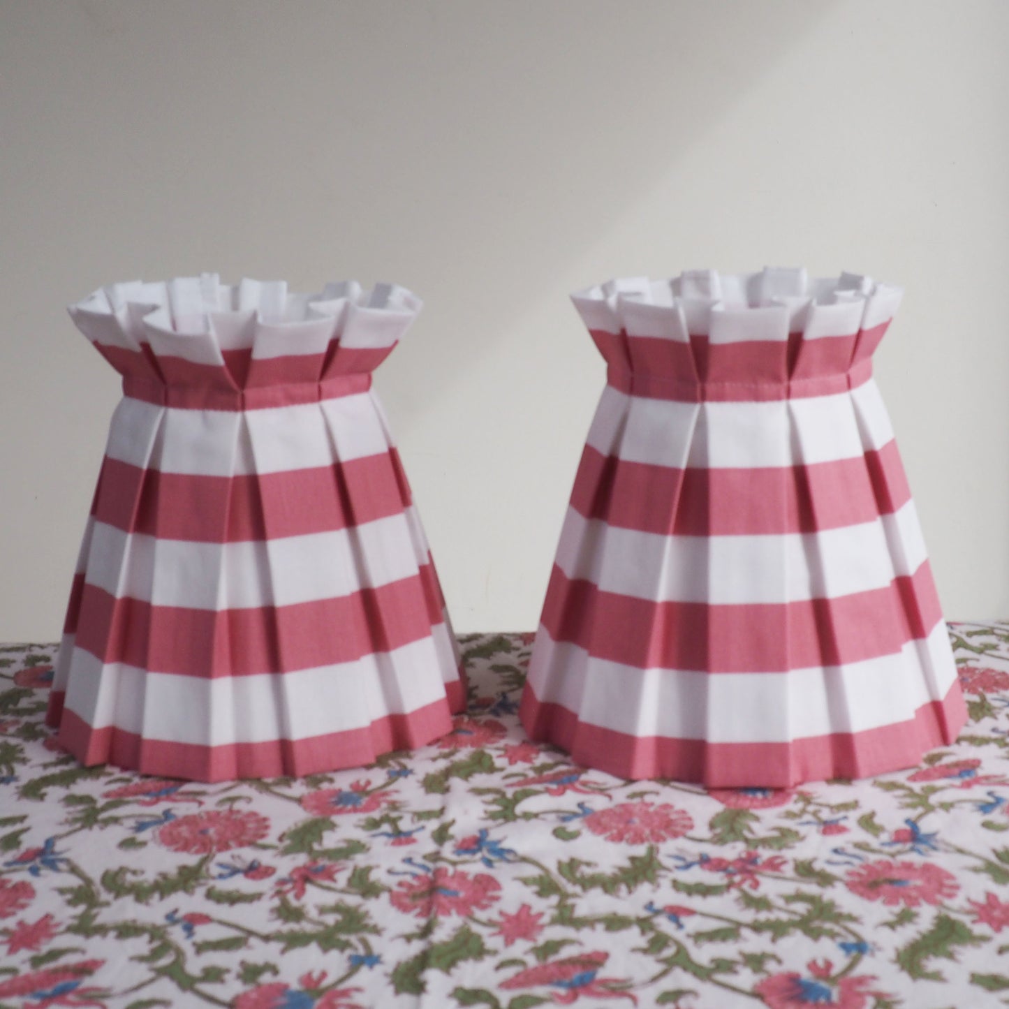 Candle clip box pleat rose pink and white stripe fabric loose lampshade