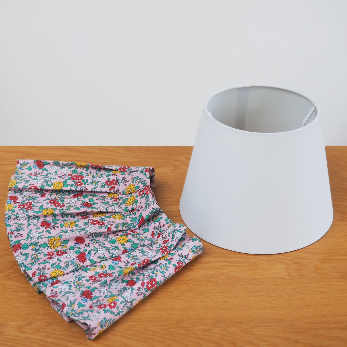 Box pleat Liberty pink Nature's garden fabric lampshade