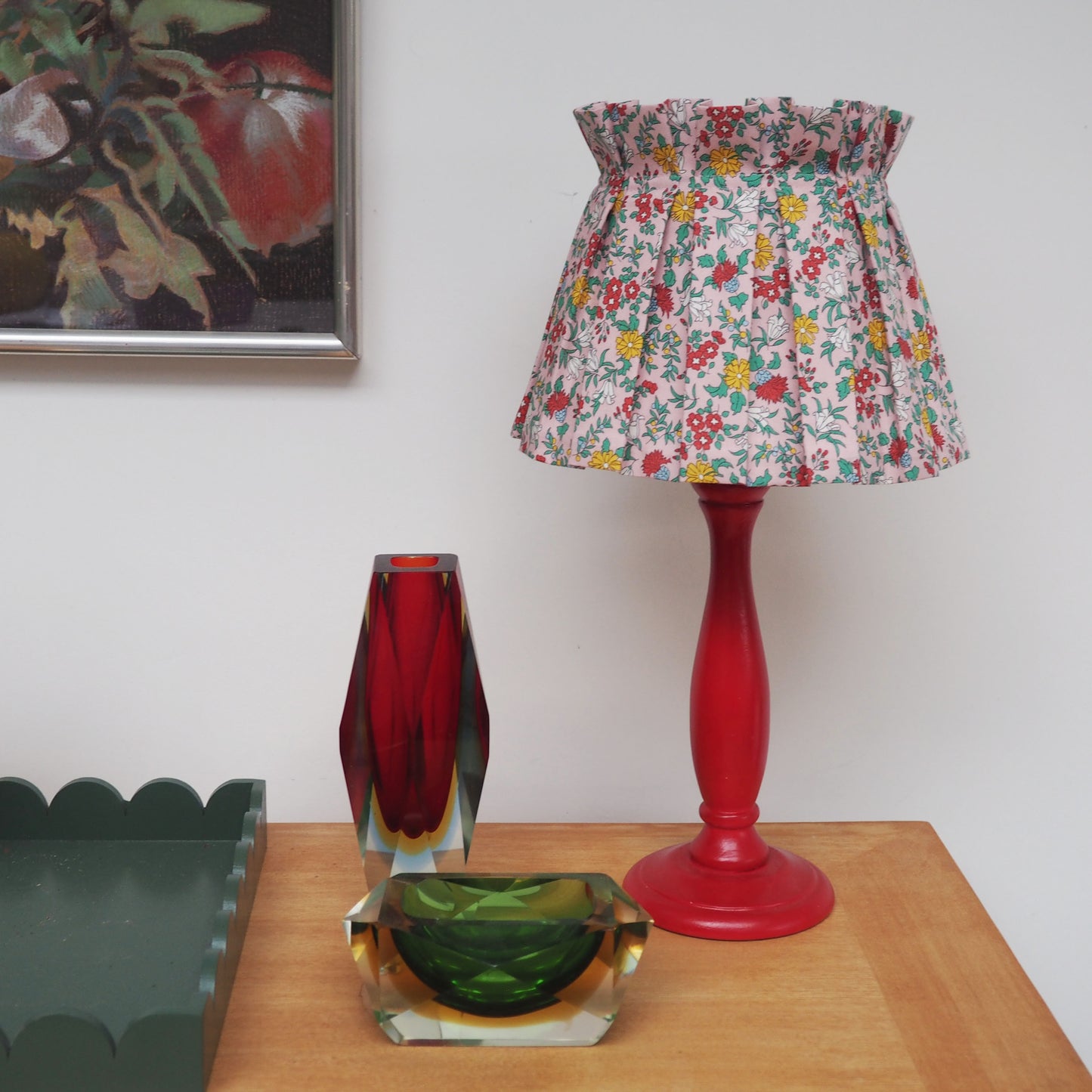 Box pleat Liberty pink Nature's garden fabric lampshade
