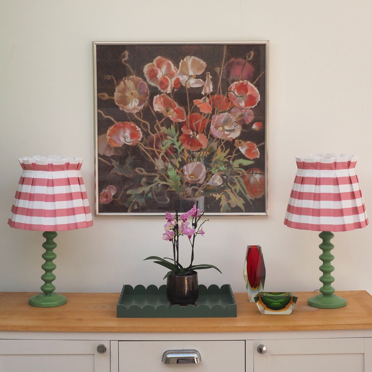 MEDIUM box rose pink and white stripe fabric lampshade
