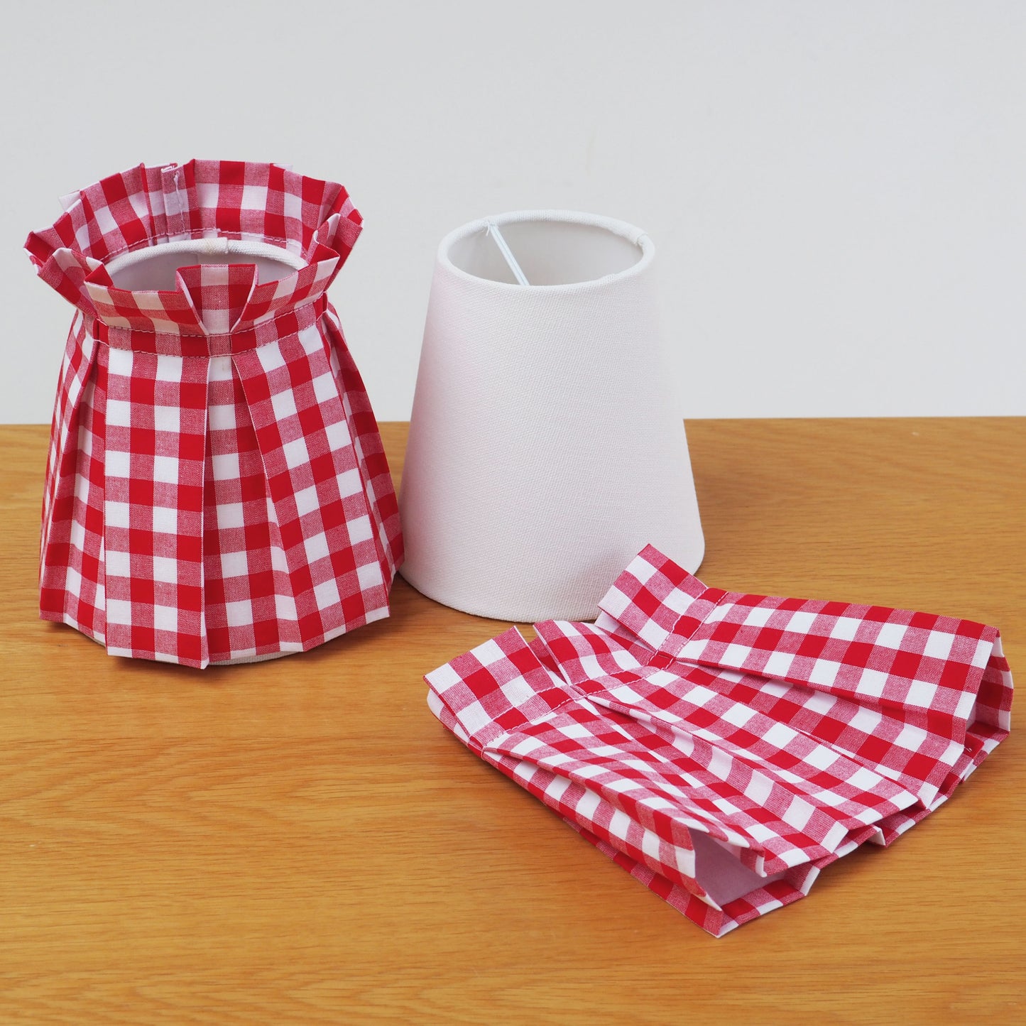 Candle clip box pleat red white gingham fabric loose lampshade
