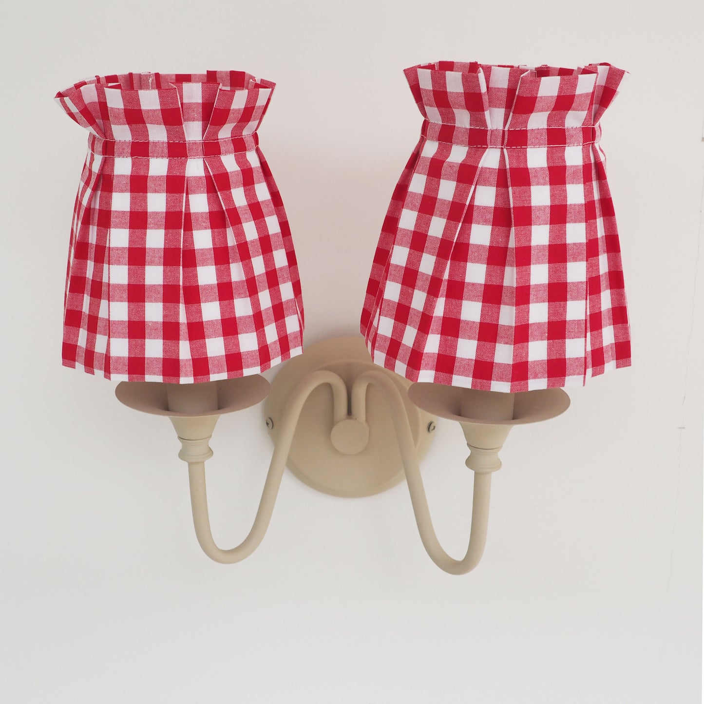 Candle clip box pleat red white gingham fabric loose lampshade