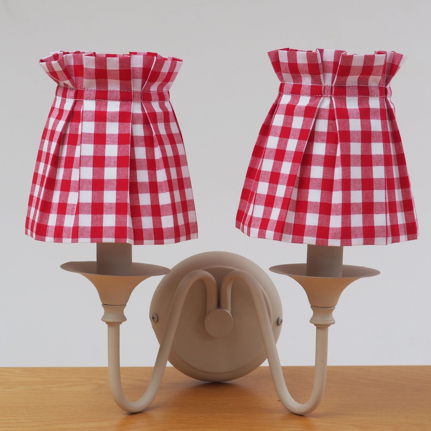 Candle clip box pleat red white gingham fabric loose lampshade