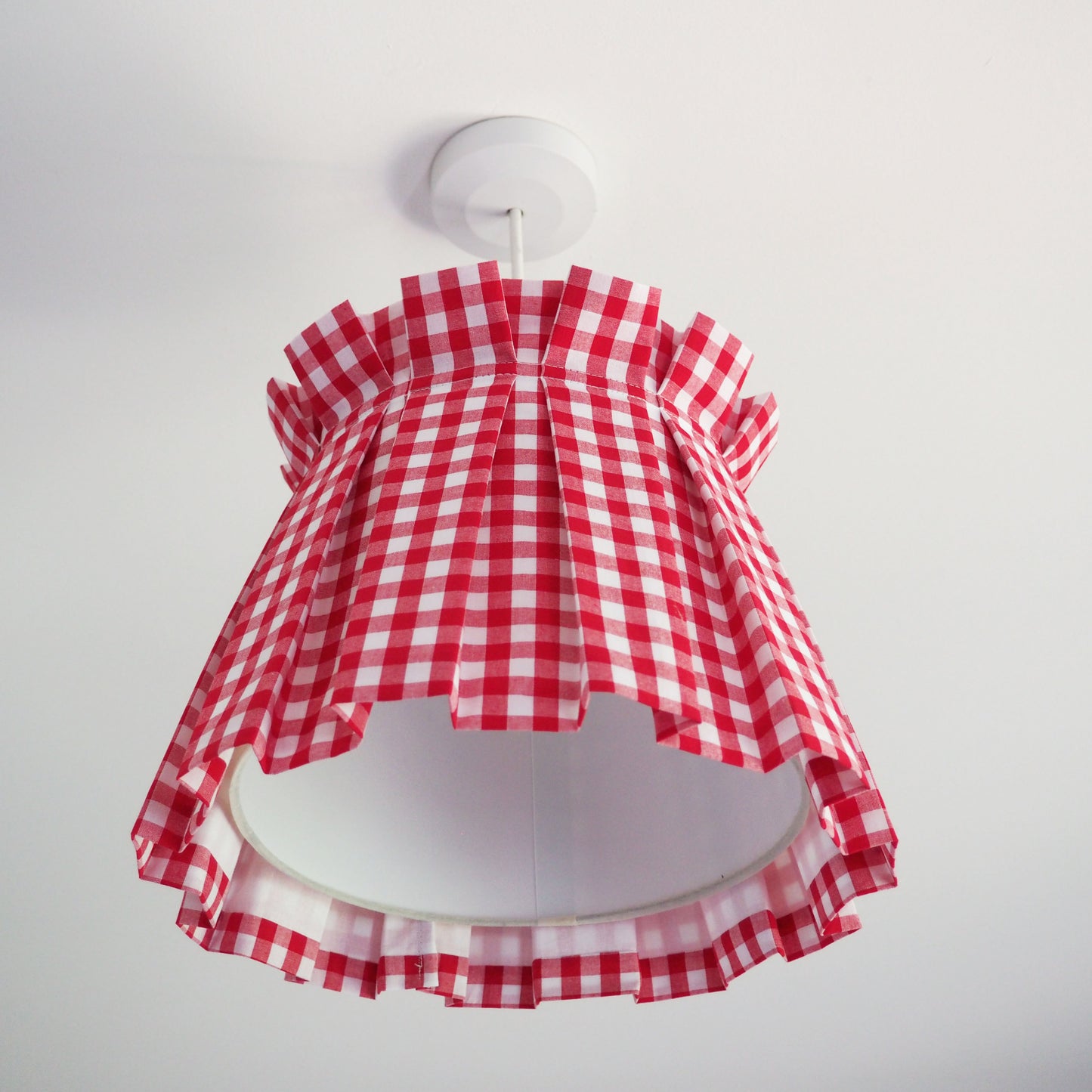 MEDIUM box pleat red gingham fabric lampshade