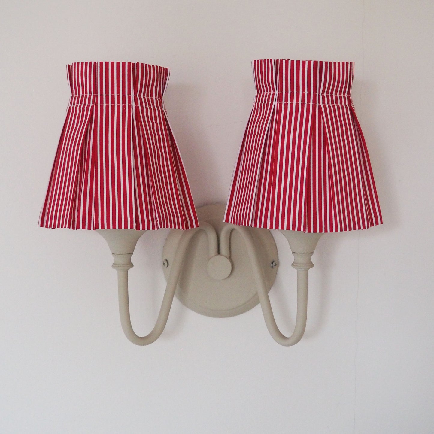 Candle clip box pleat red/white candy stripe fabric loose lampshade