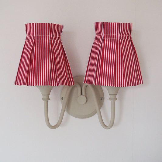 Candle clip box pleat red/white candy stripe fabric loose lampshade