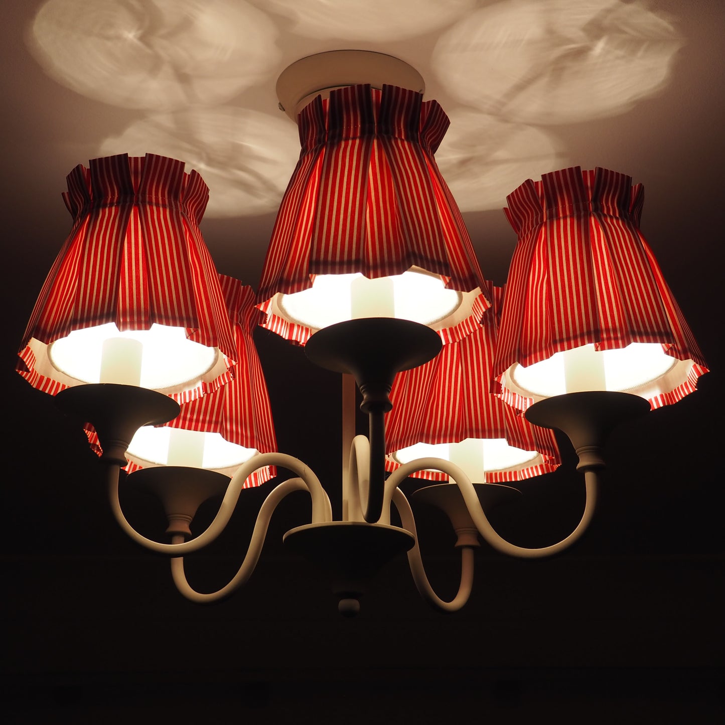 Candle clip box pleat red/white candy stripe fabric loose lampshade